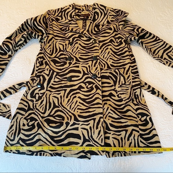 Dana Buchman Double Breasted Animal Print Tan Black Trench Coat - M - Picture 12 of 16